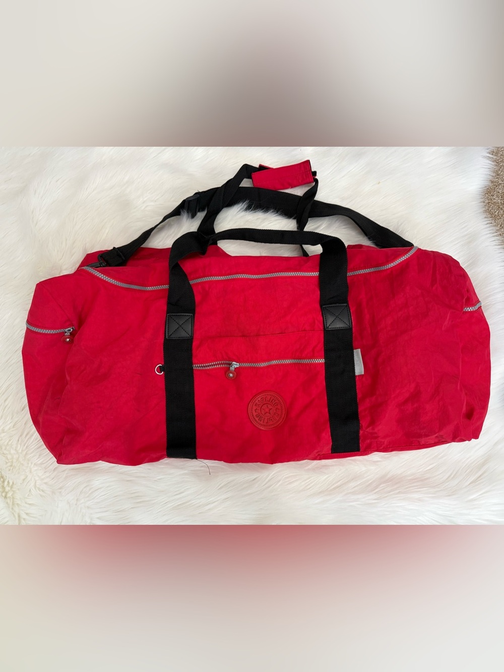 Vintage Kipling XL Weekender Duffel Bag Travel Gym Luggage Red